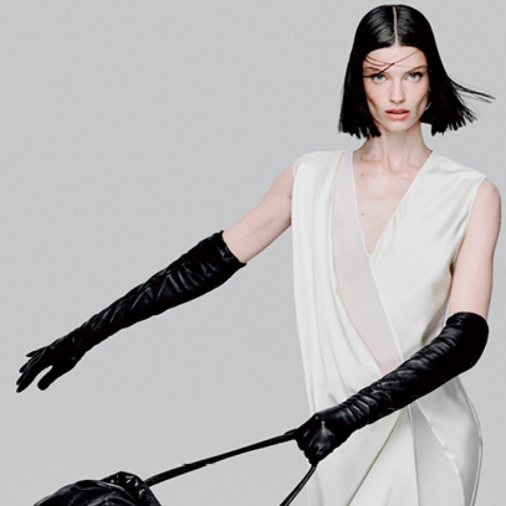 H&M Studio Collection 2023 Leather Evening Long Black Elbow Gloves‎ XS/S
